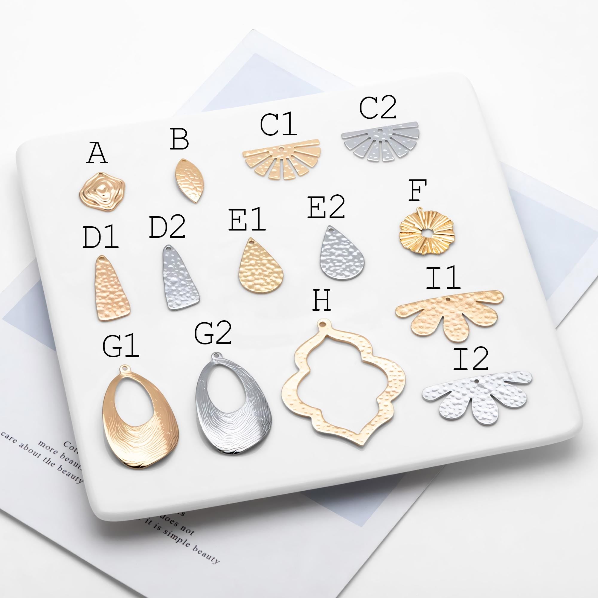 10pcs Gold/ Silver Tone Hammered Geometric Charm, Gold/ Rhodium plated Brass Earring Pendants (GB-1404)